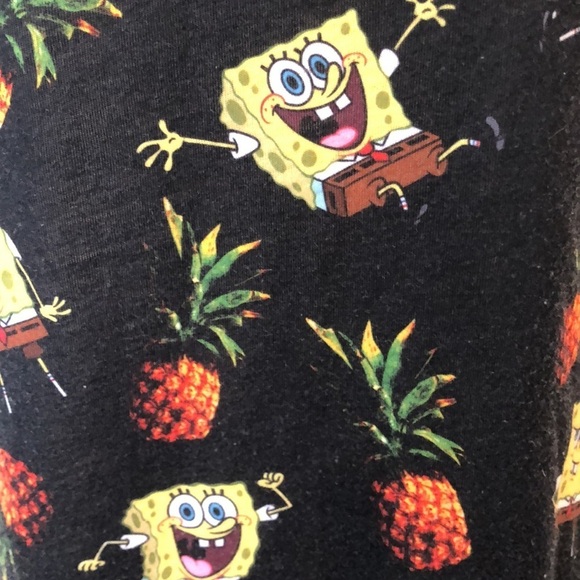 🎄Sponge bob square pants black patterned print pineapple shirt tank top SZ L - Picture 3 of 5